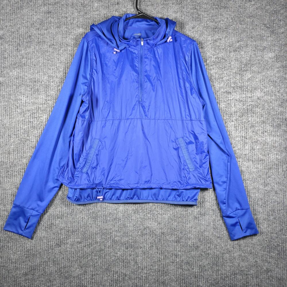 Avia Blue Hooded Pullover Jacket L 12-14 Lightweight Active‎ 1/2 Zip